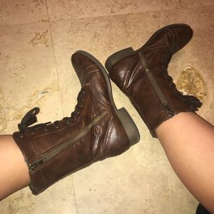Brown combat boots